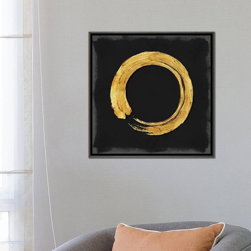 iCanvas "Gold Zen Circle On Black I" by Ellie Roberts Framed Bed Bath
